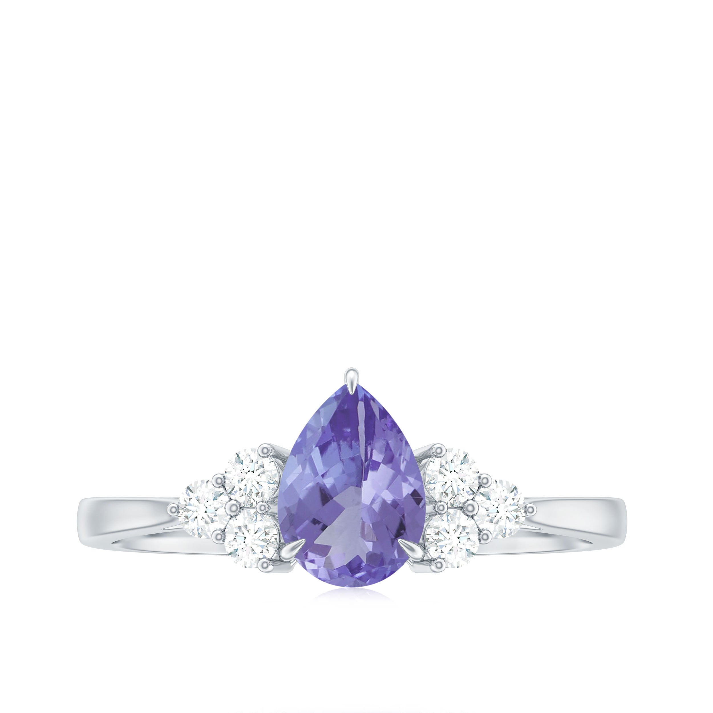 Pear Shaped Tanzanite Solitaire Ring with Diamond Trio