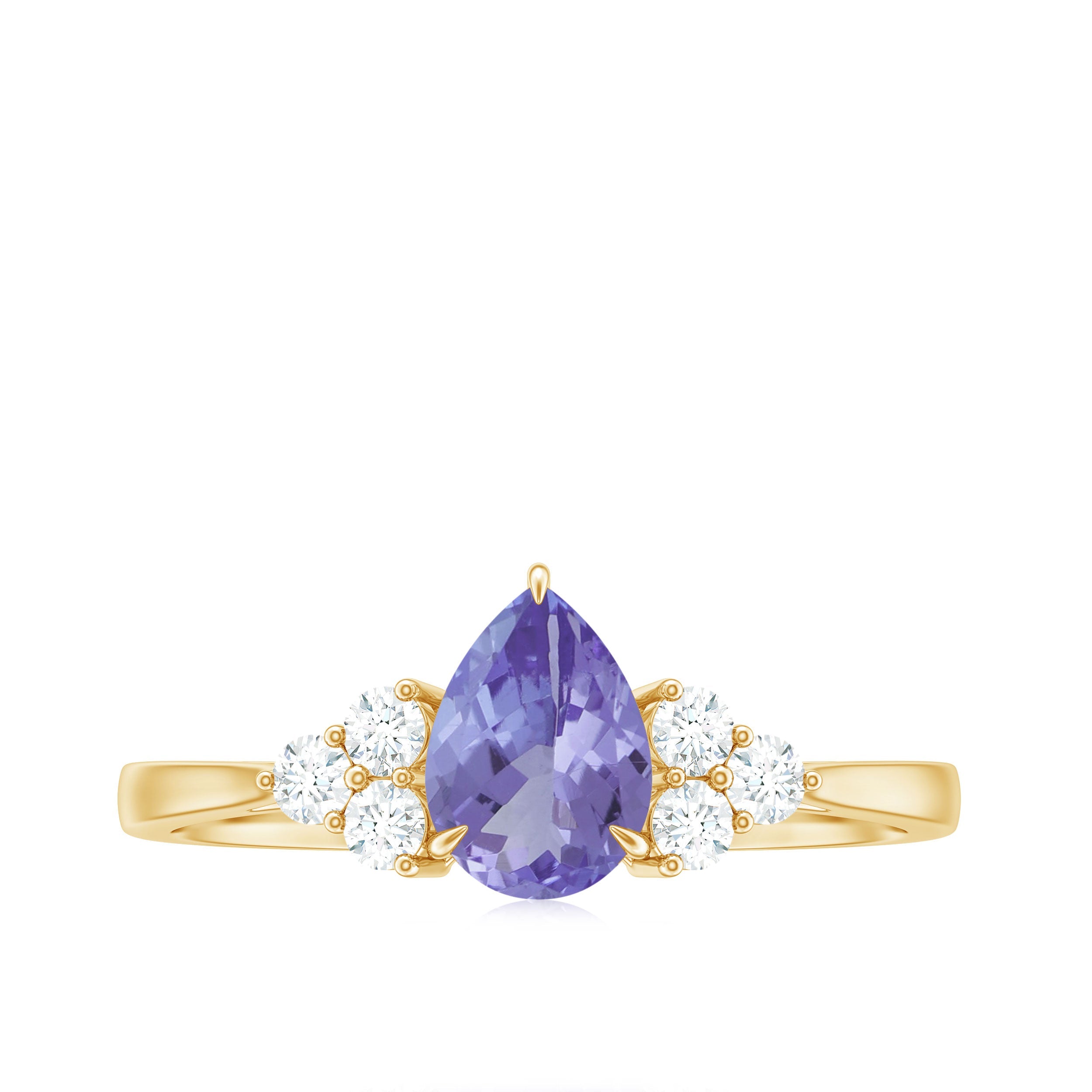 Pear Shaped Tanzanite Solitaire Ring with Diamond Trio