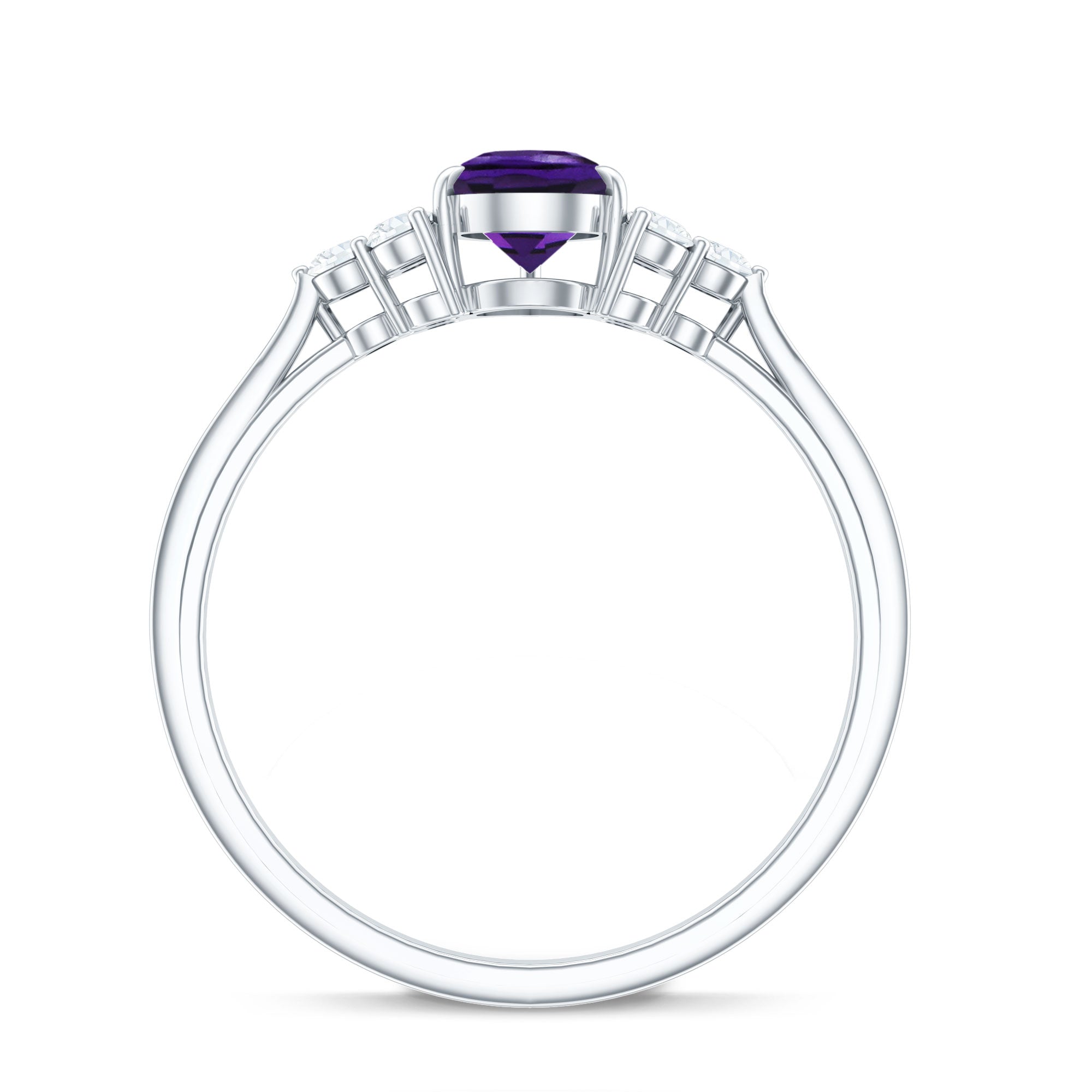 Pear Amethyst Solitaire Ring with Diamond Trio