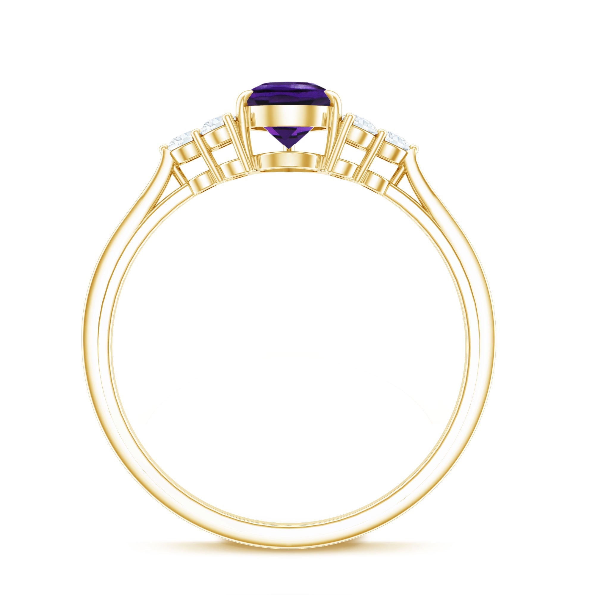 Pear Amethyst Solitaire Ring with Diamond Trio