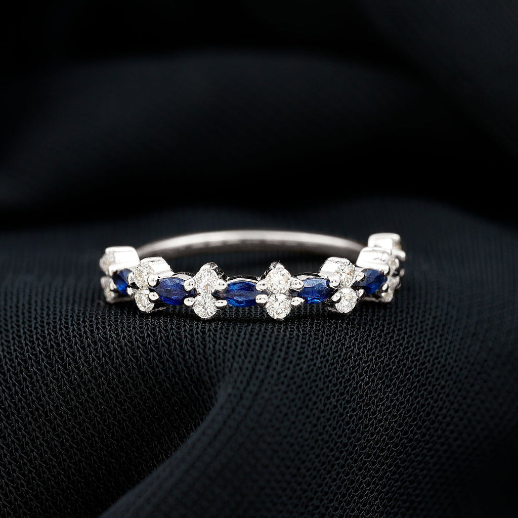 Classic Blue Sapphire and Diamond Half Eternity Ring