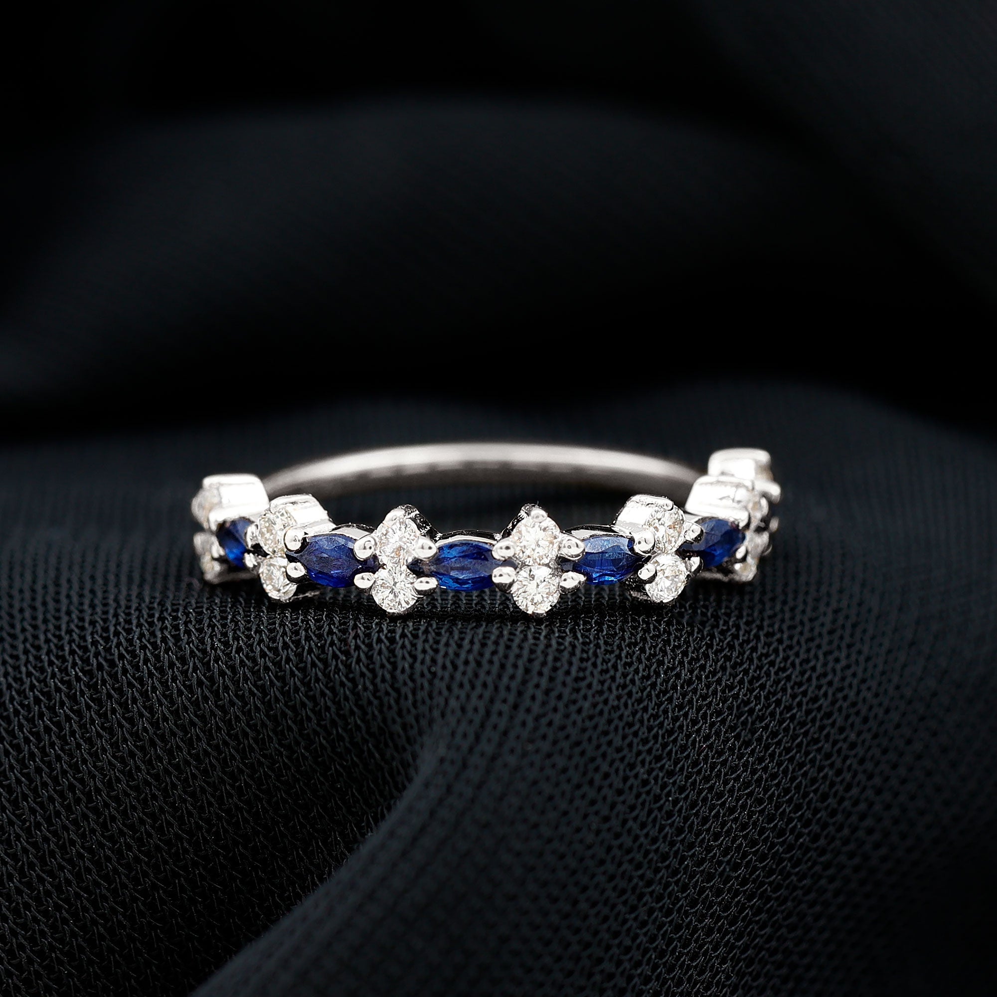 Classic Blue Sapphire and Diamond Half Eternity Ring