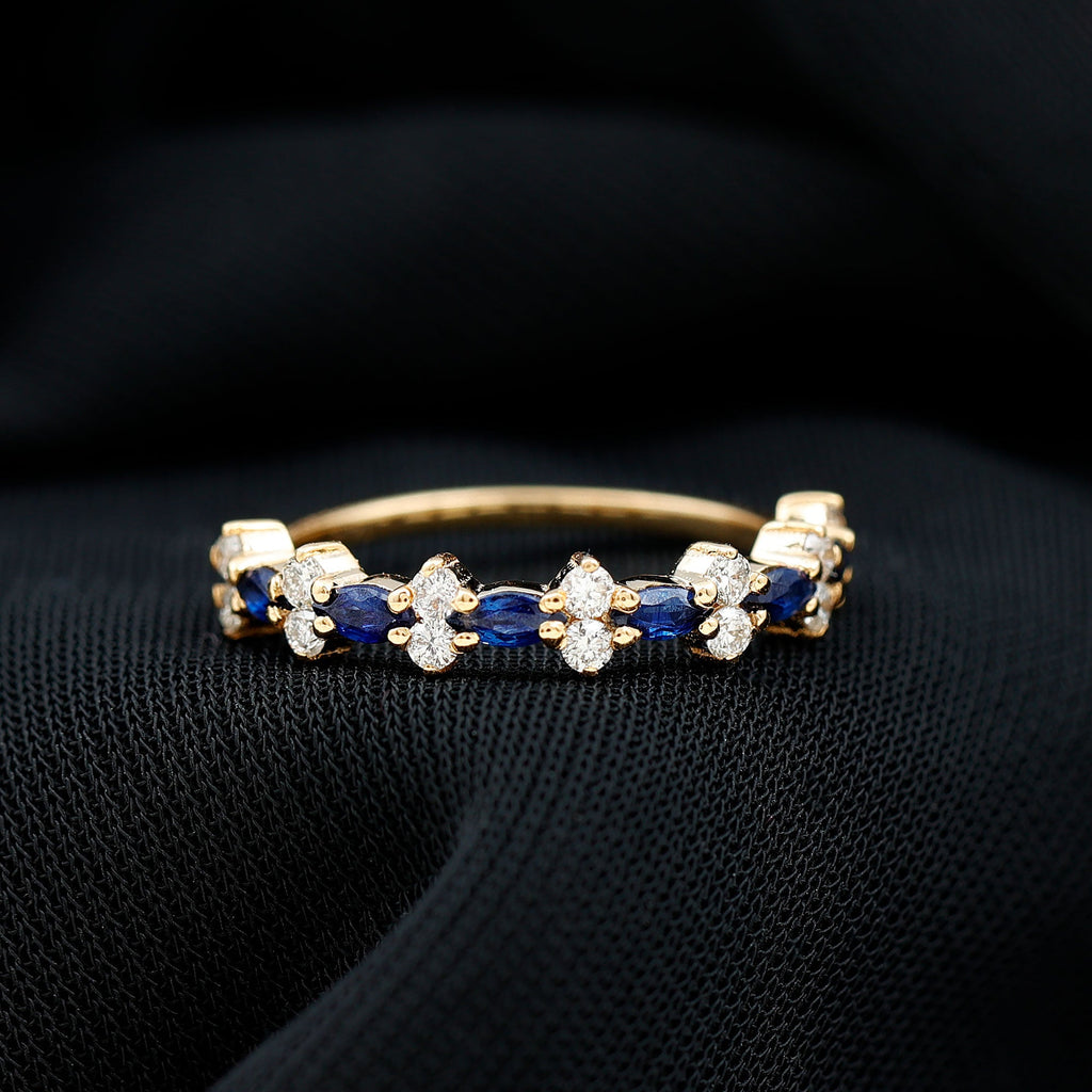 Classic Blue Sapphire and Diamond Half Eternity Ring