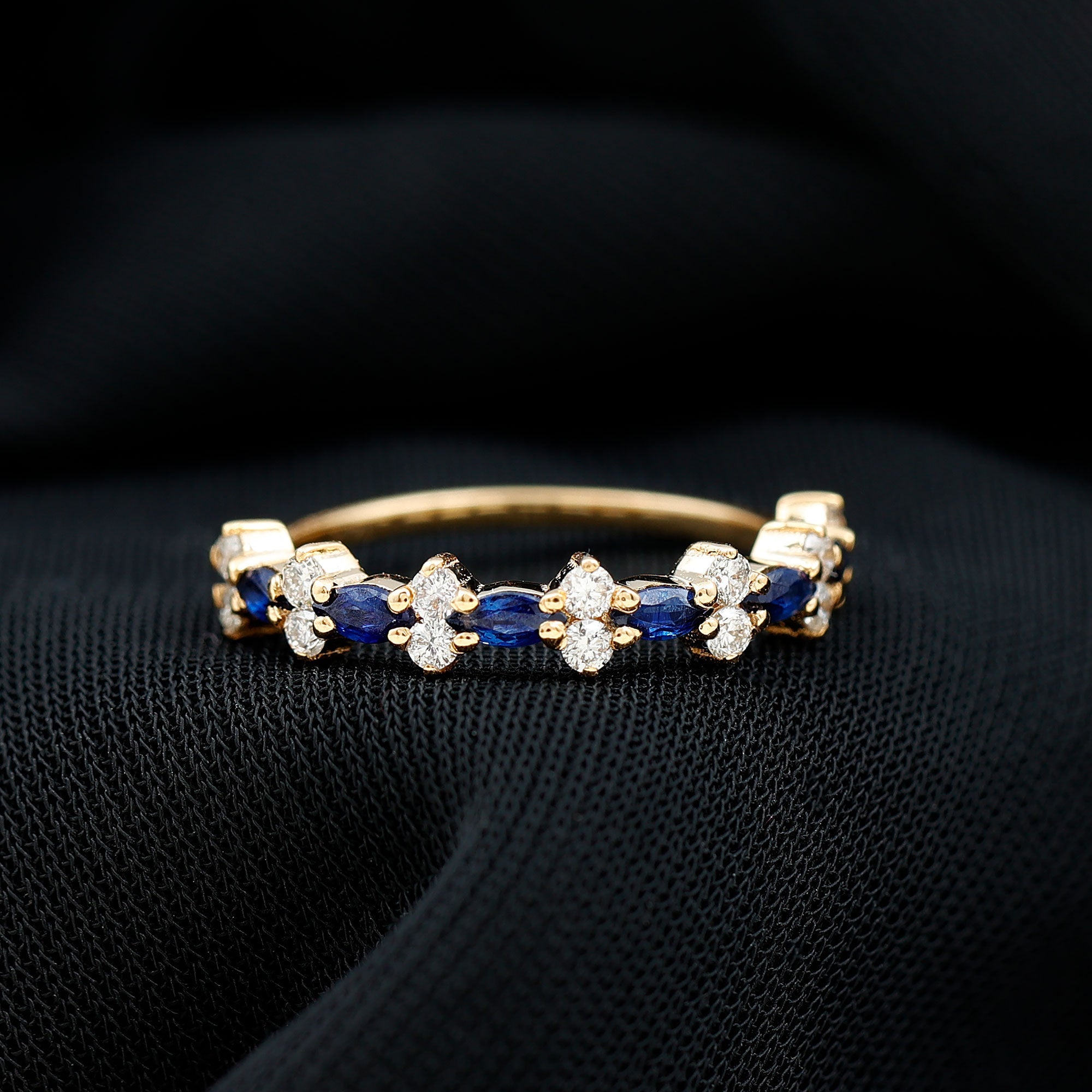Classic Blue Sapphire and Diamond Half Eternity Ring
