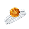 Natural Citrine Wedding Bridal Ring Set with Moissanite