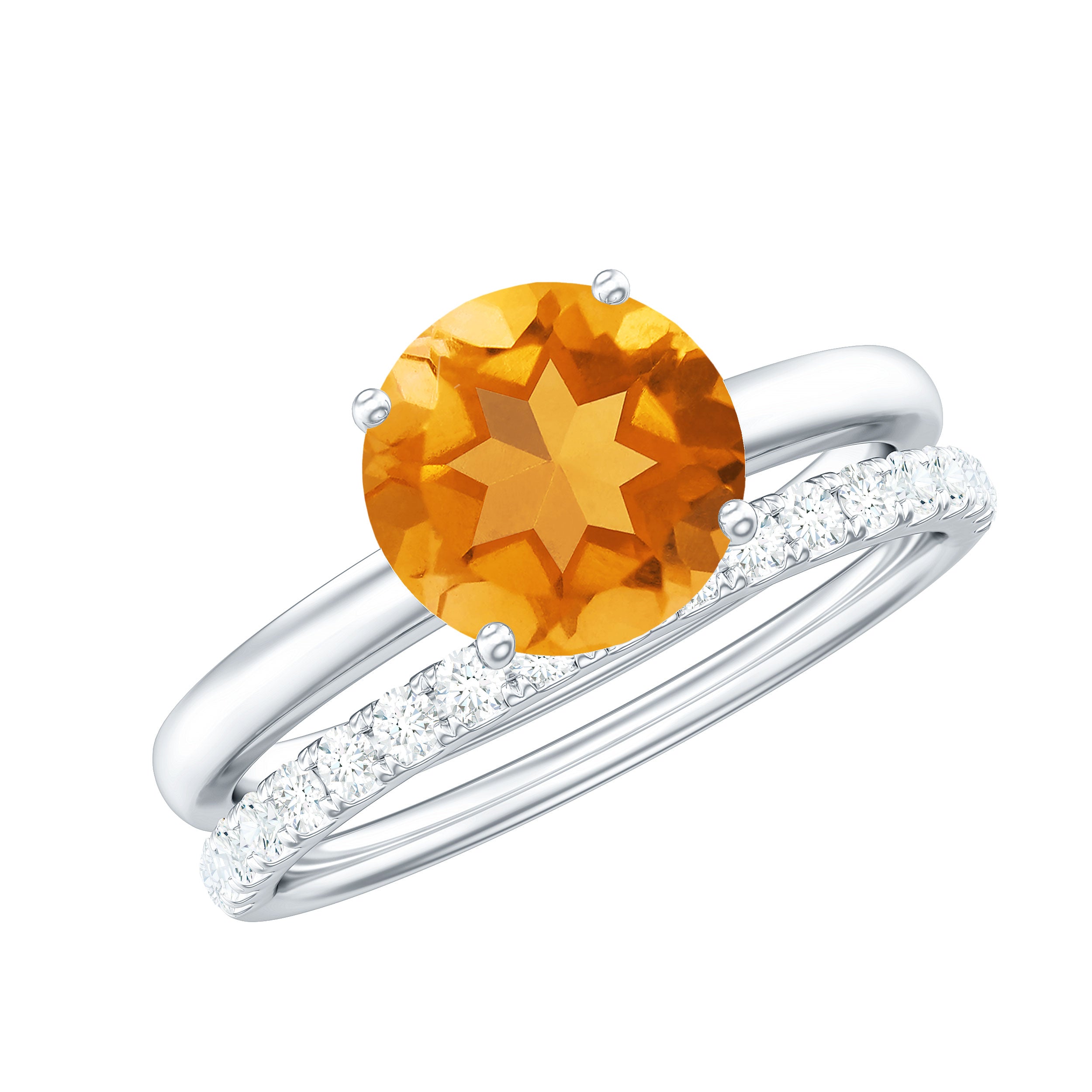 Natural Citrine Wedding Bridal Ring Set with Moissanite