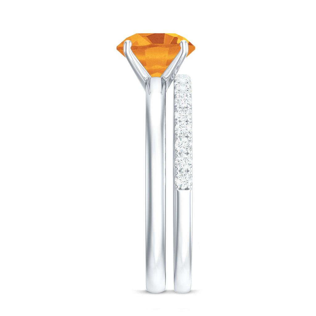 Natural Citrine Wedding Bridal Ring Set with Moissanite