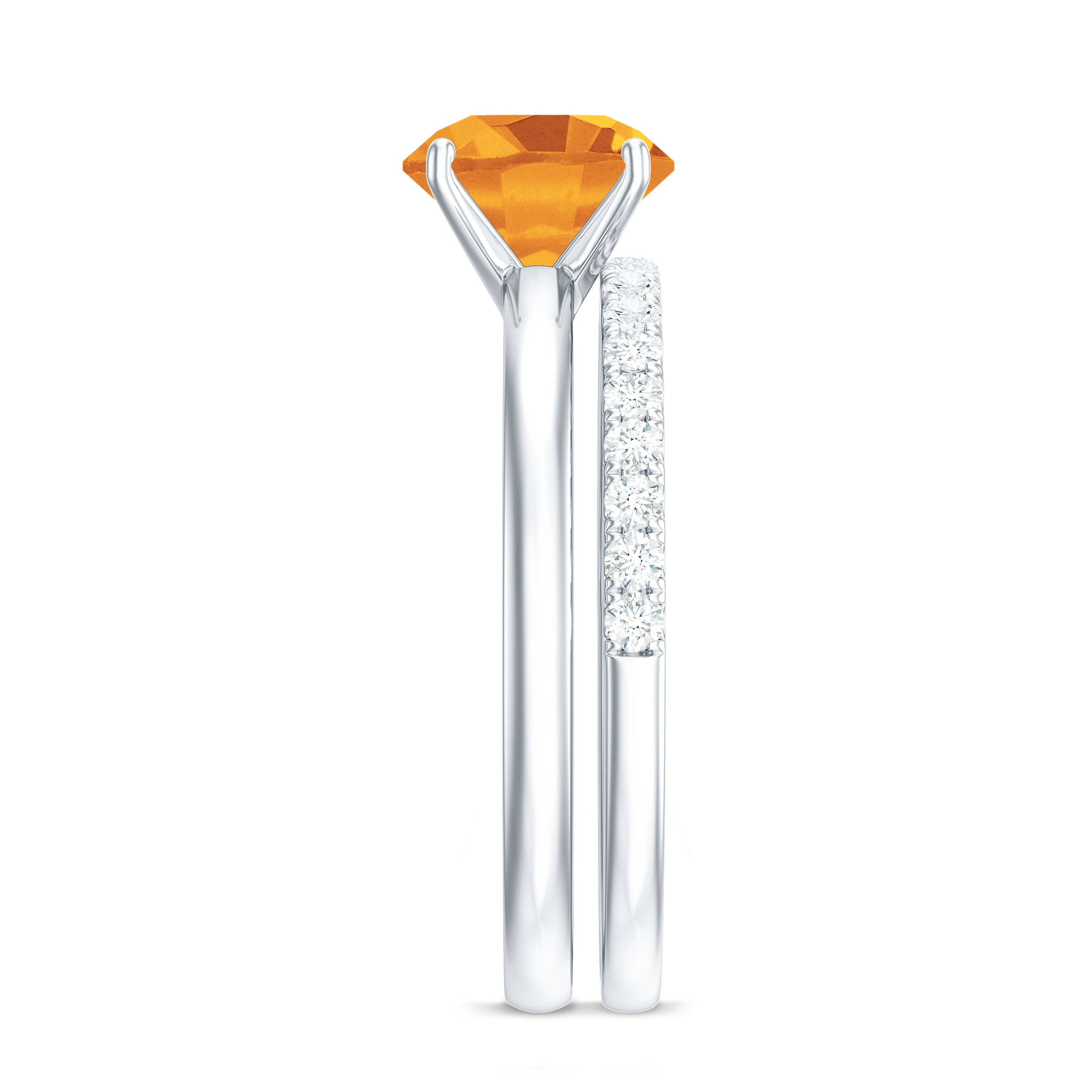 Natural Citrine Wedding Bridal Ring Set with Moissanite