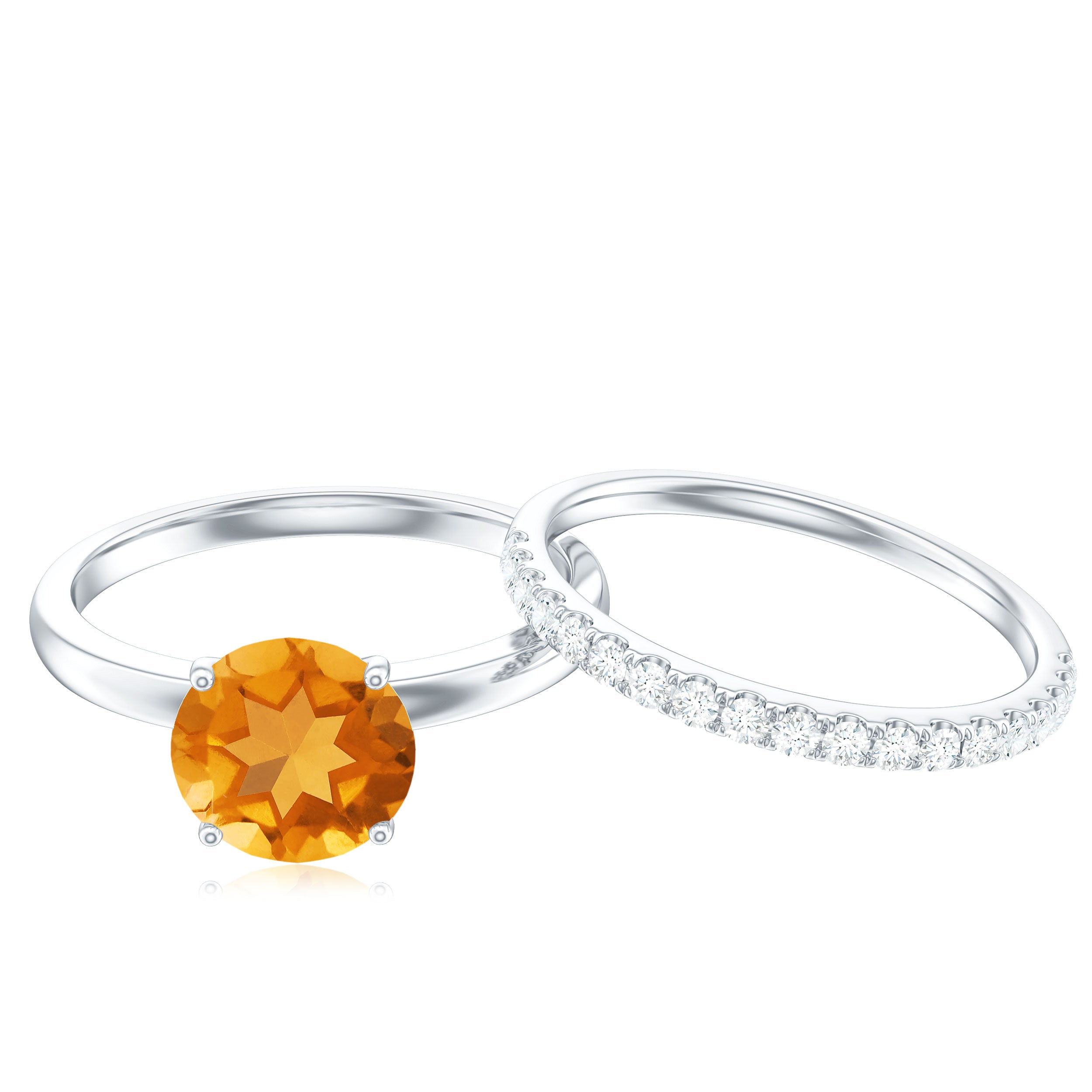 Natural Citrine Wedding Bridal Ring Set with Moissanite