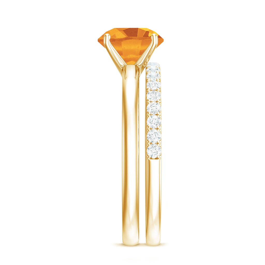 Natural Citrine Wedding Bridal Ring Set with Moissanite