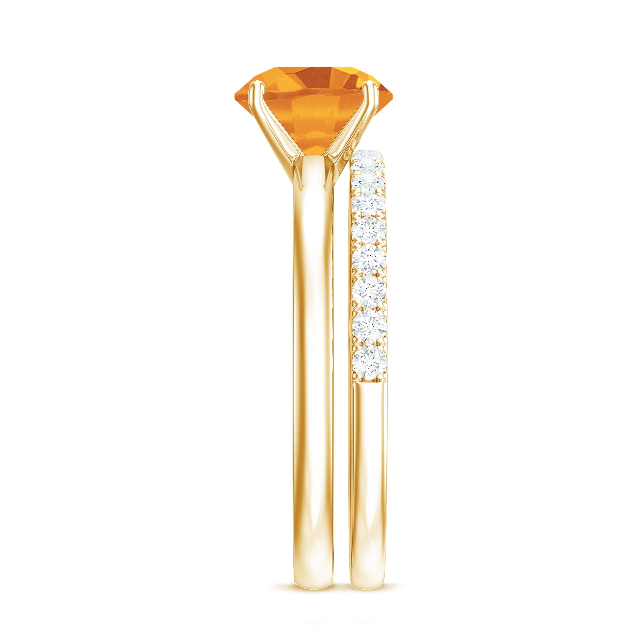 Natural Citrine Wedding Bridal Ring Set with Moissanite