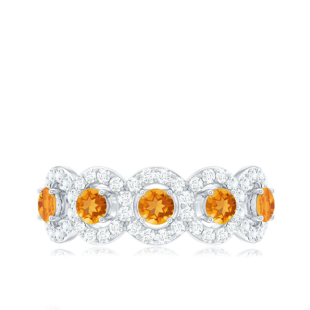 Certified Natural Citrine Diamond Half Eternity Band for Anniversary