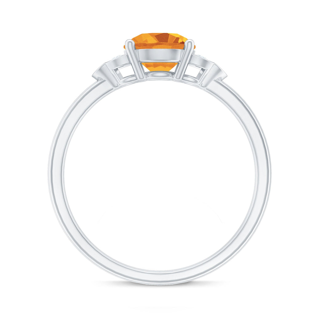 Natural 7mm Citrine Engagement Ring with Diamond Trio