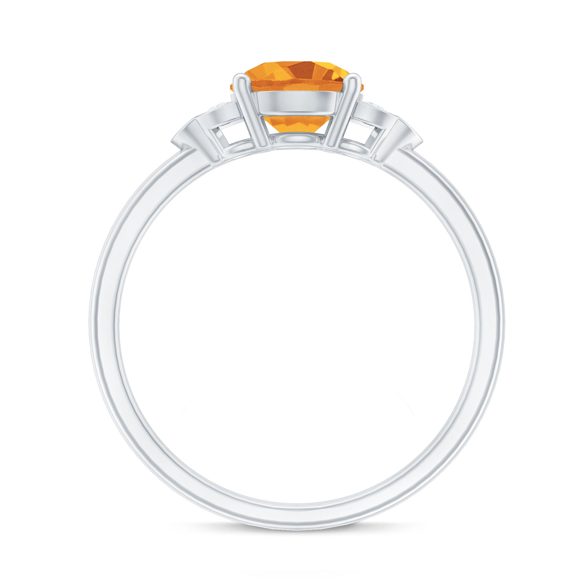 Natural 7mm Citrine Engagement Ring with Diamond Trio