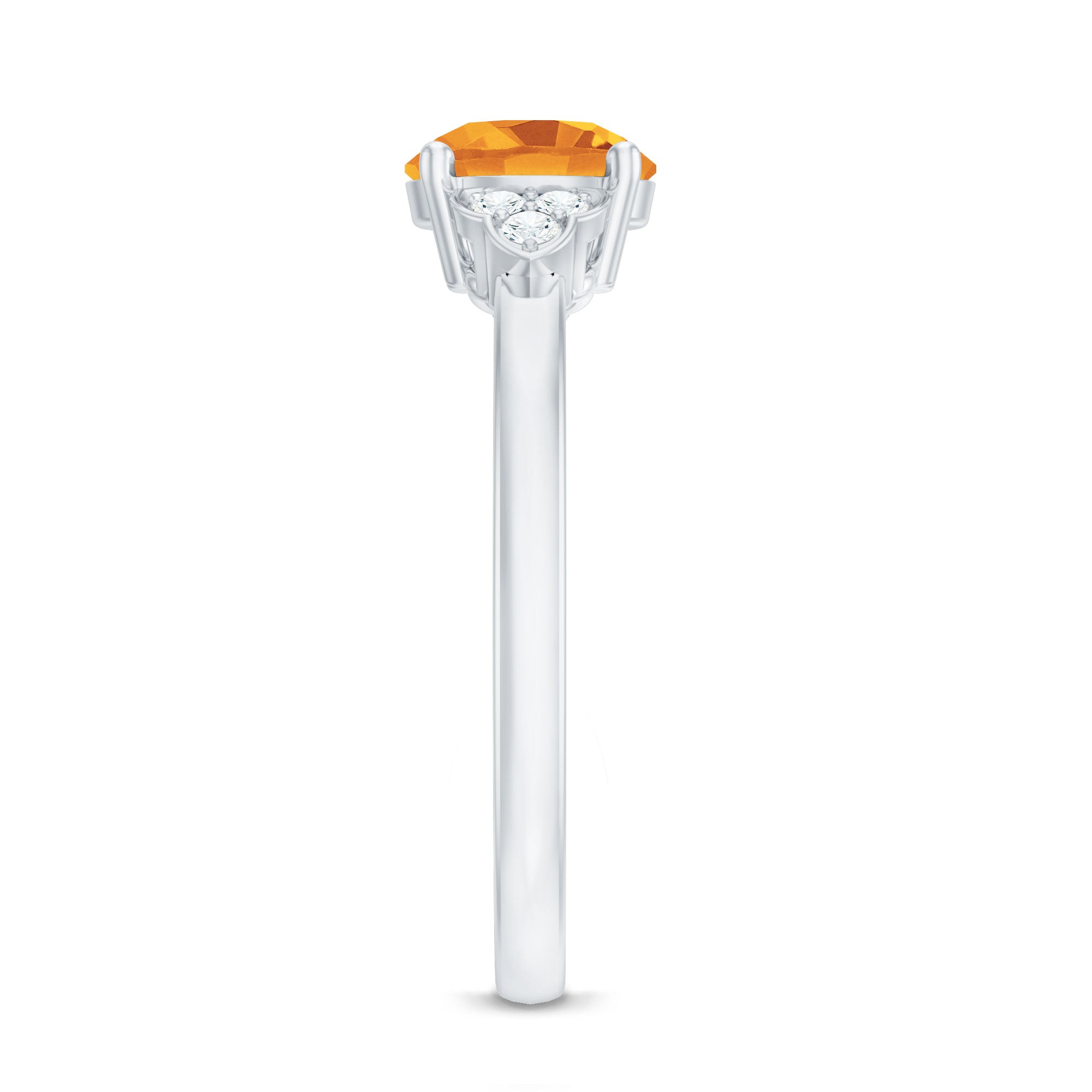Natural 7mm Citrine Engagement Ring with Diamond Trio