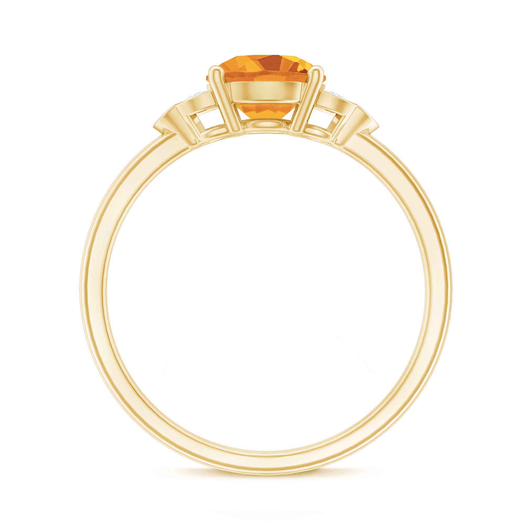 Natural 7mm Citrine Engagement Ring with Diamond Trio