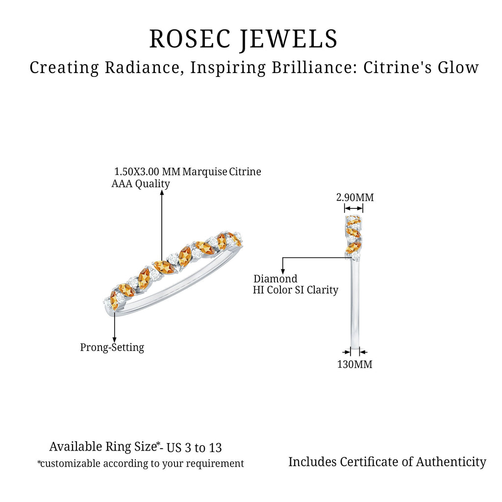 Genuine Marquise Citrine Half Eternity Ring with Diamond