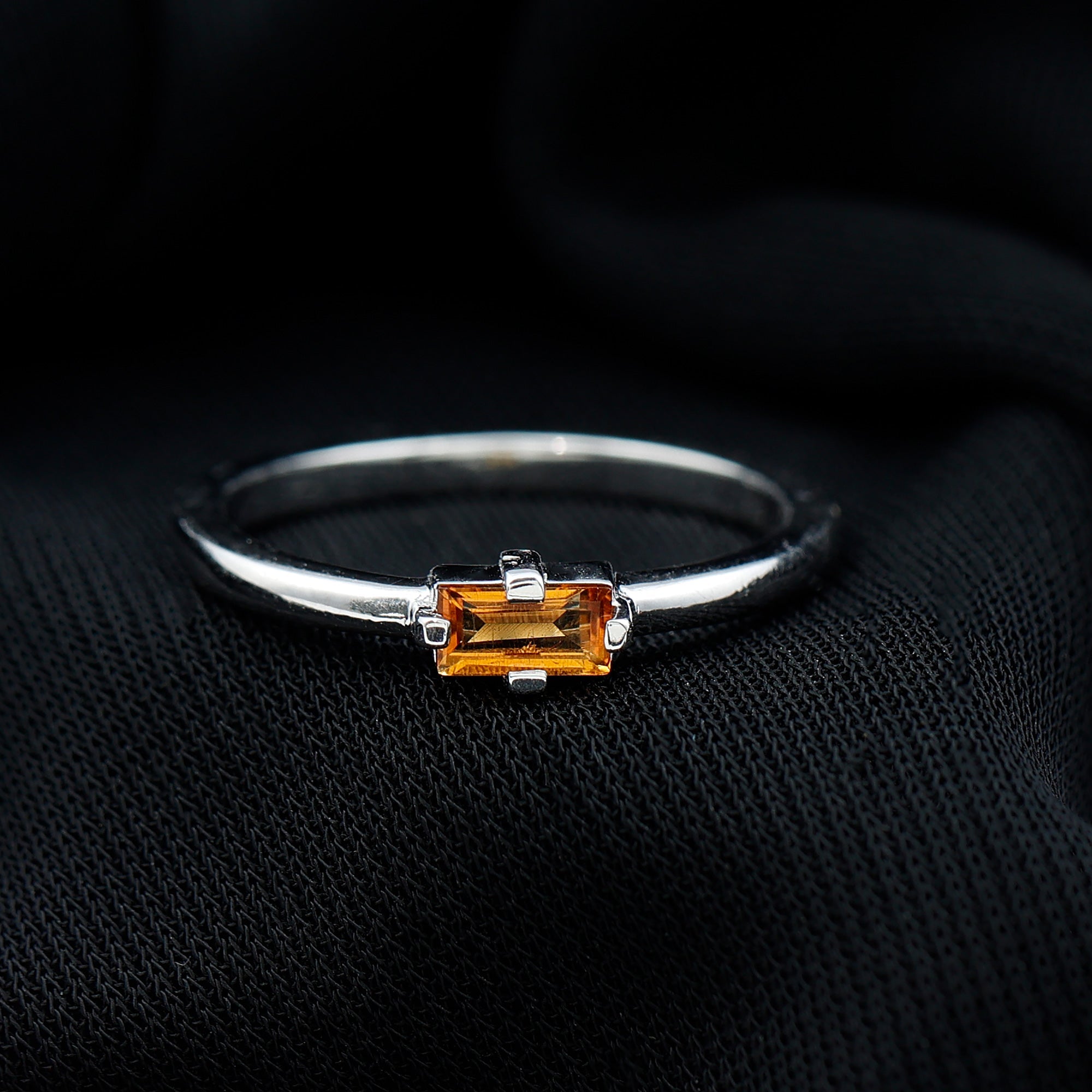 Natural Baguette Citrine Promise Ring in East West Style