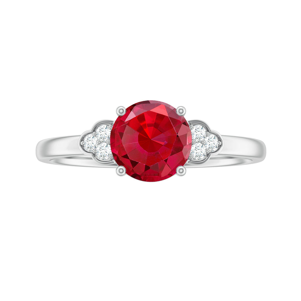 Lab Grown Ruby Solitaire Engagement Ring with Diamond Trio
