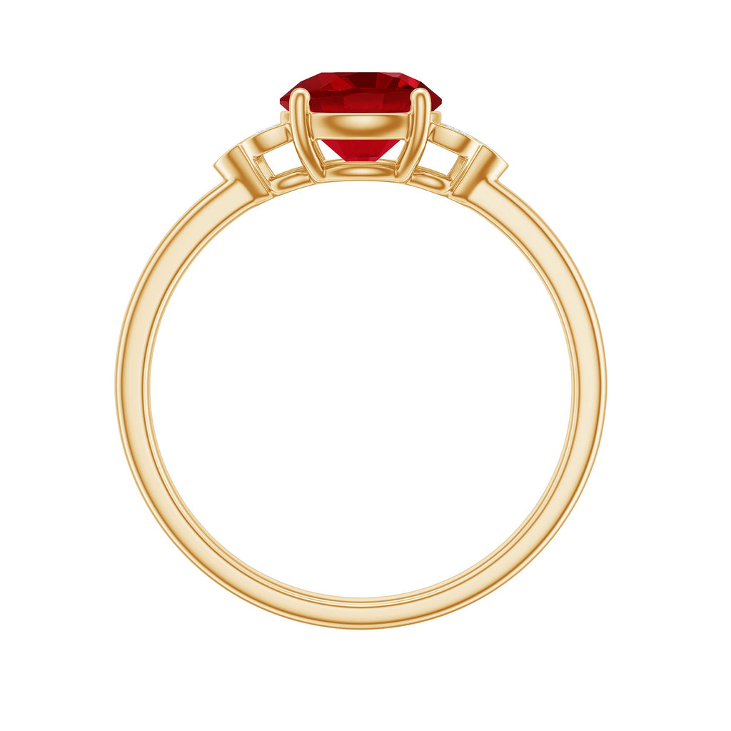 Lab Grown Ruby Solitaire Engagement Ring with Diamond Trio