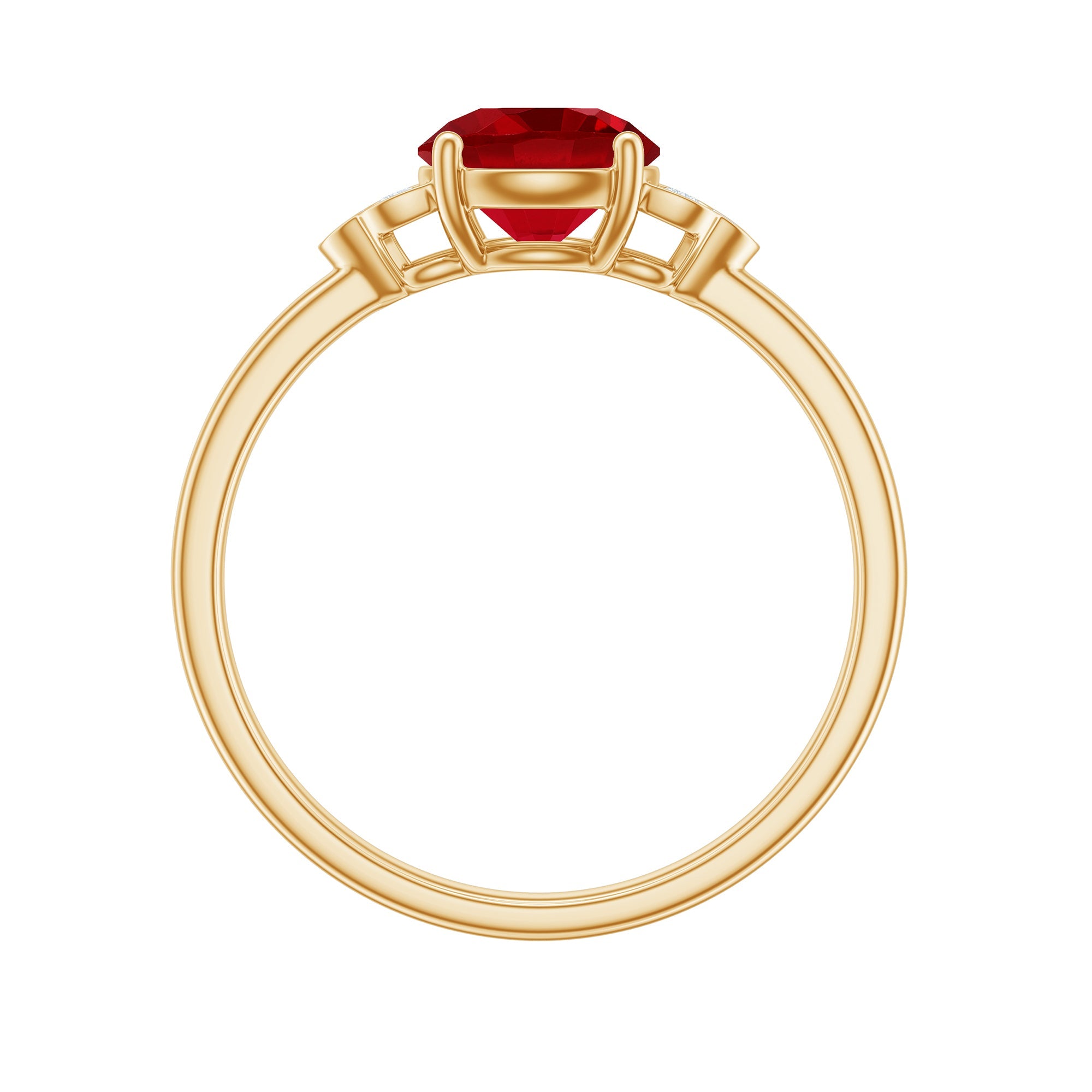 Lab Grown Ruby Solitaire Engagement Ring with Diamond Trio