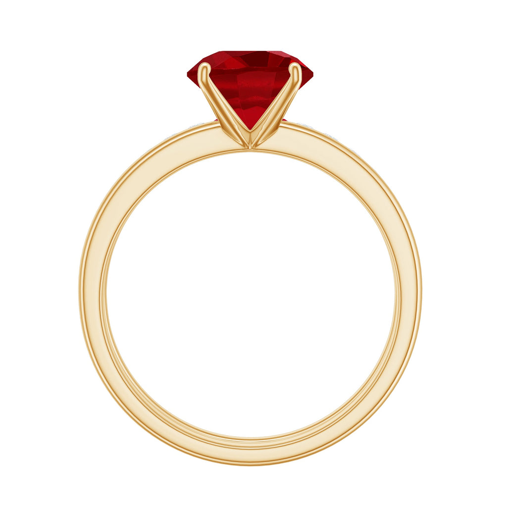 3 CT Solitaire Created Ruby Wedding Ring Set with Diamond