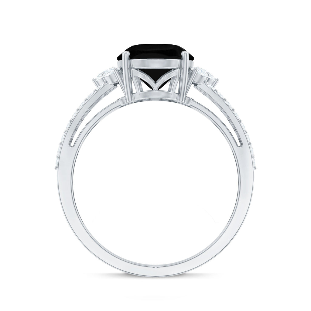 Oval Created Black Diamond Engagement Ring with Diamond Split Shank