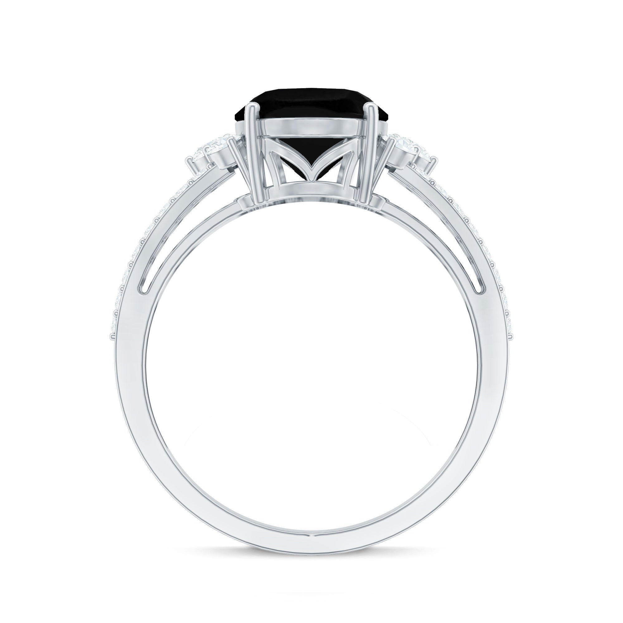Oval Created Black Diamond Engagement Ring with Diamond Split Shank