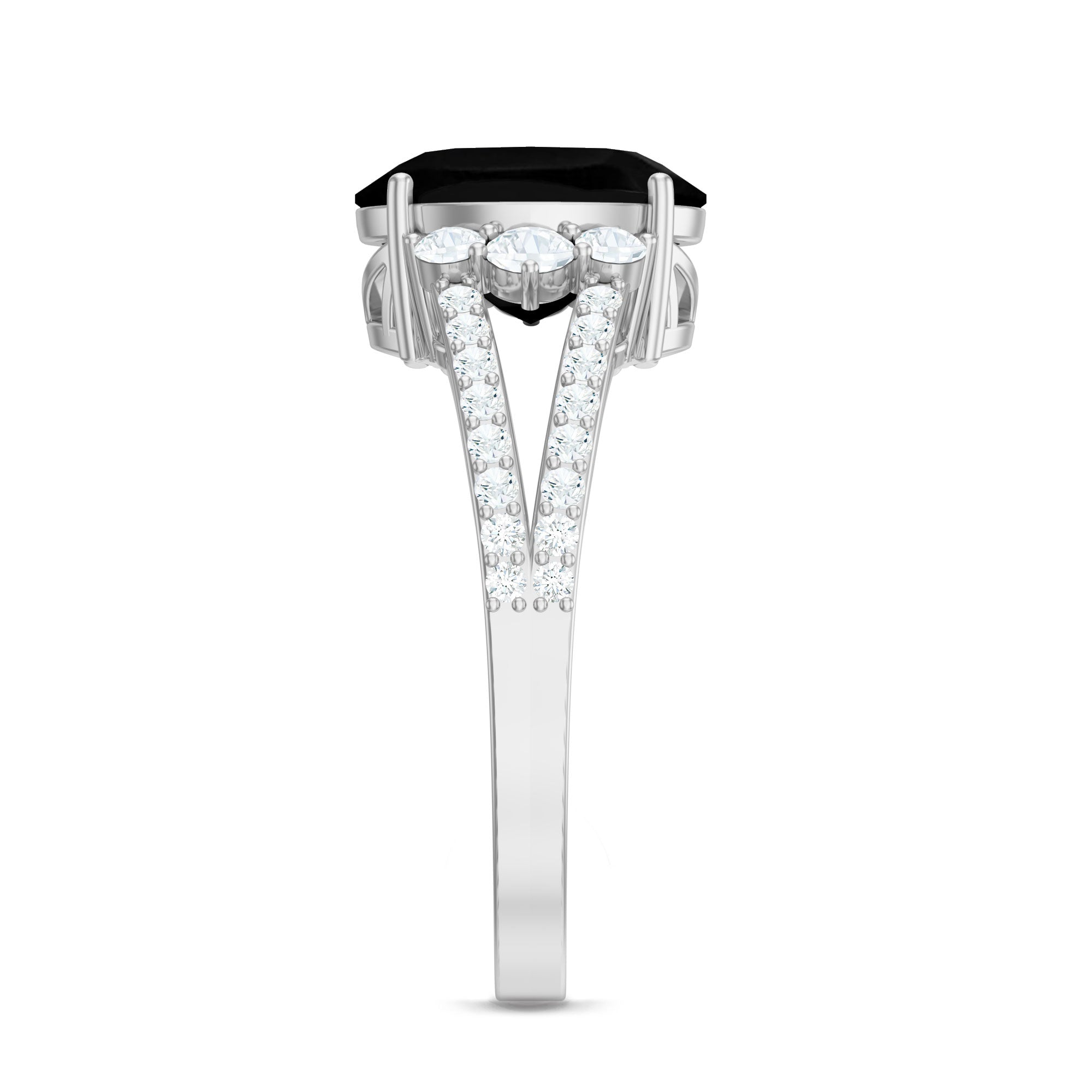 Oval Created Black Diamond Engagement Ring with Diamond Split Shank