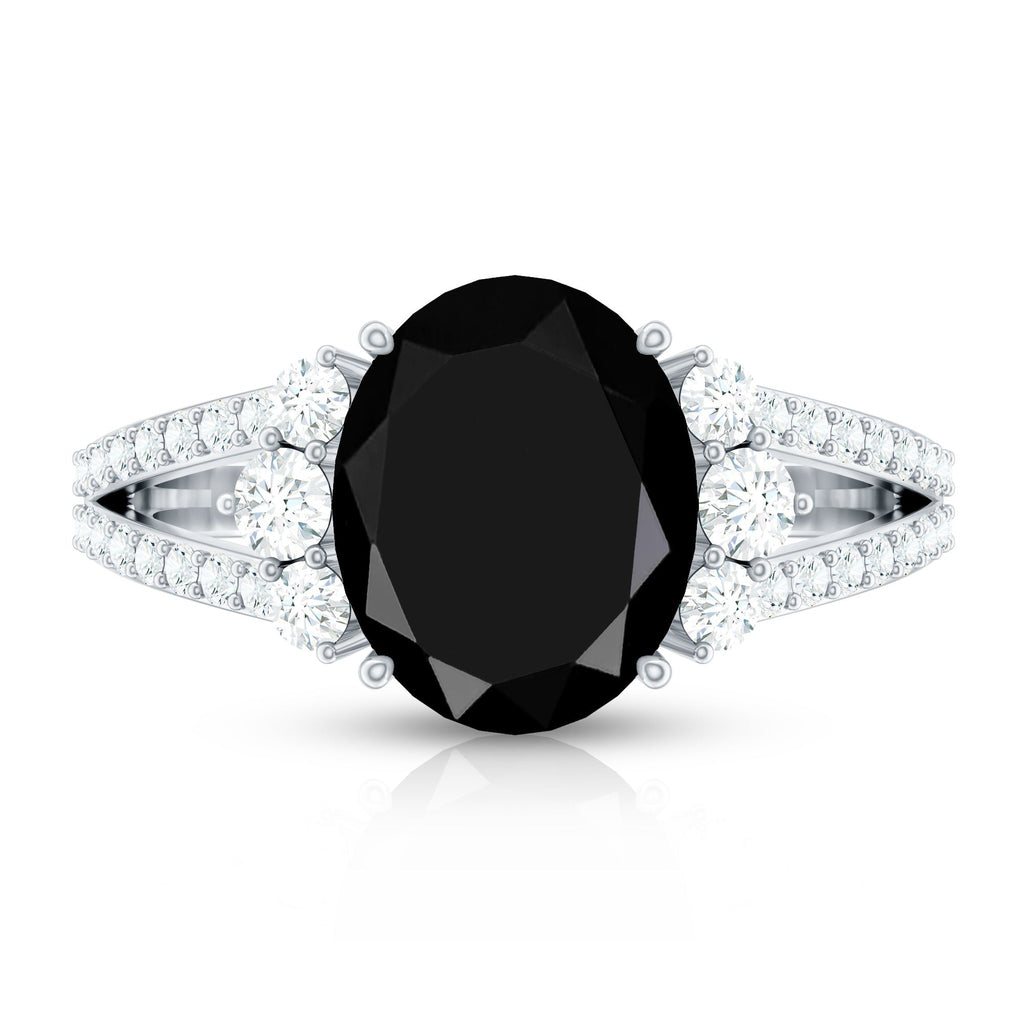 Oval Created Black Diamond Engagement Ring with Diamond Split Shank