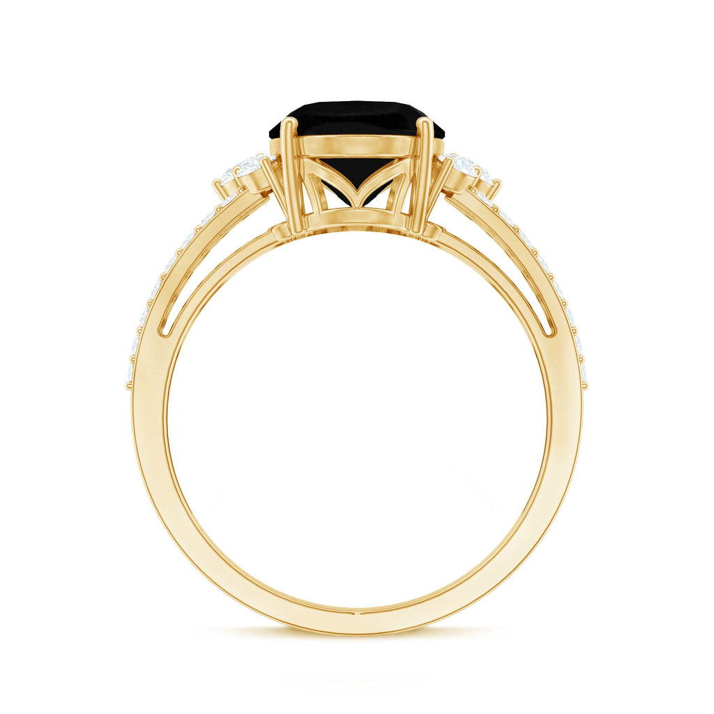 Oval Created Black Diamond Engagement Ring with Diamond Split Shank