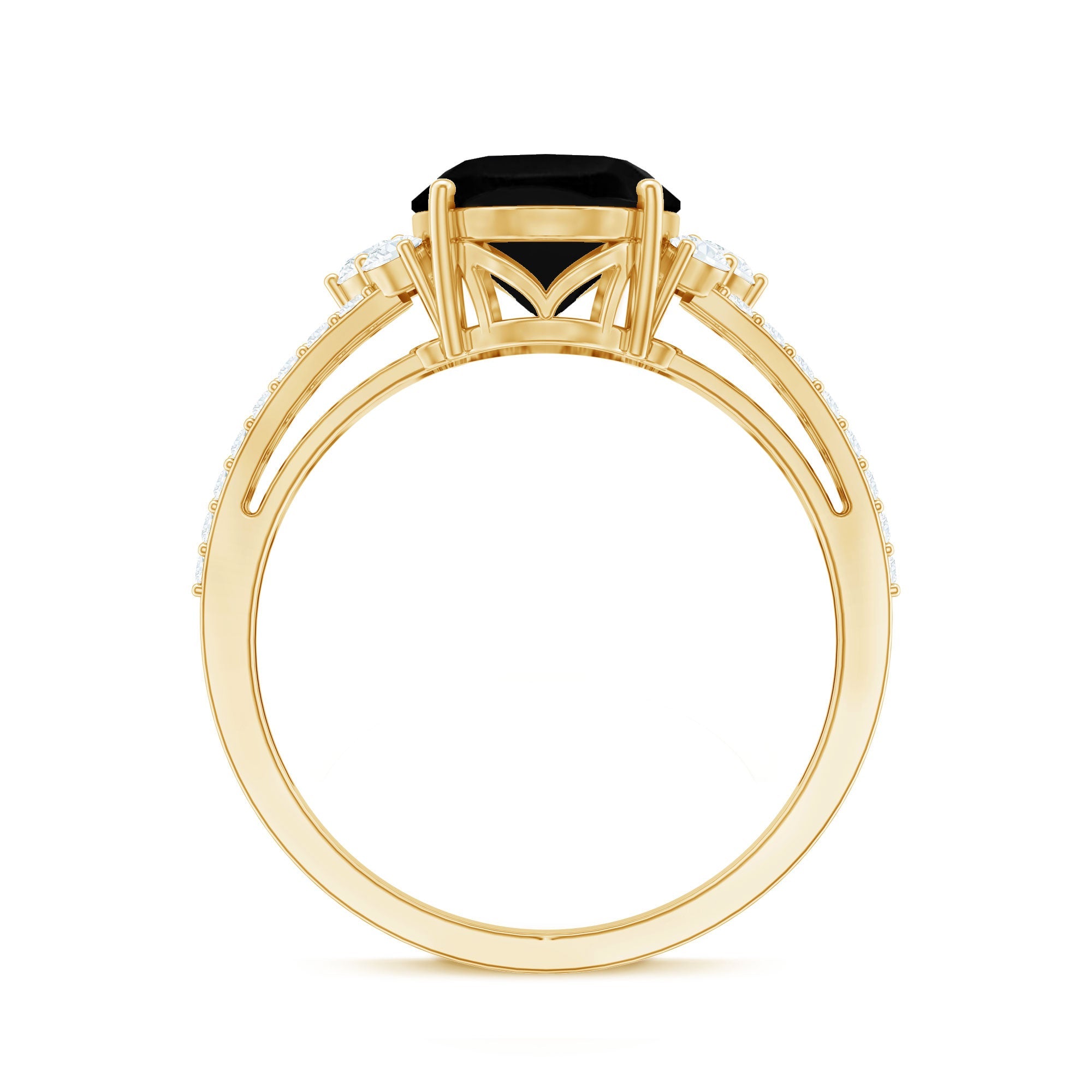 Oval Created Black Diamond Engagement Ring with Diamond Split Shank