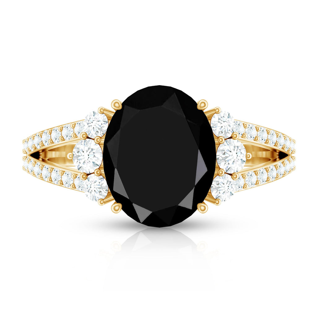 Oval Created Black Diamond Engagement Ring with Diamond Split Shank