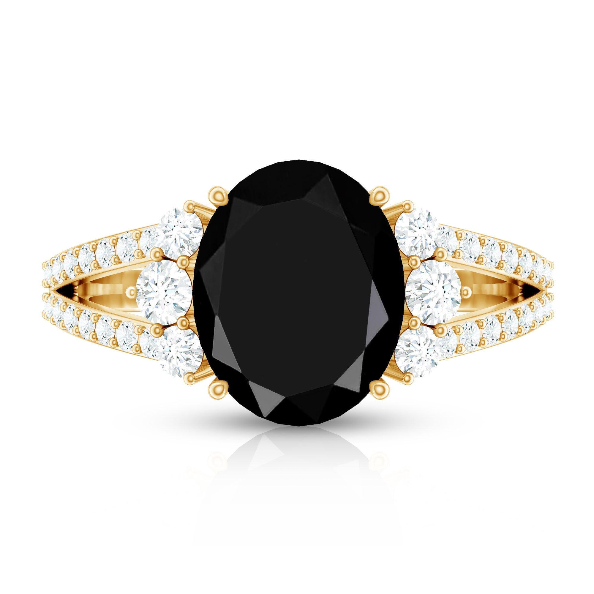 Oval Created Black Diamond Engagement Ring with Diamond Split Shank