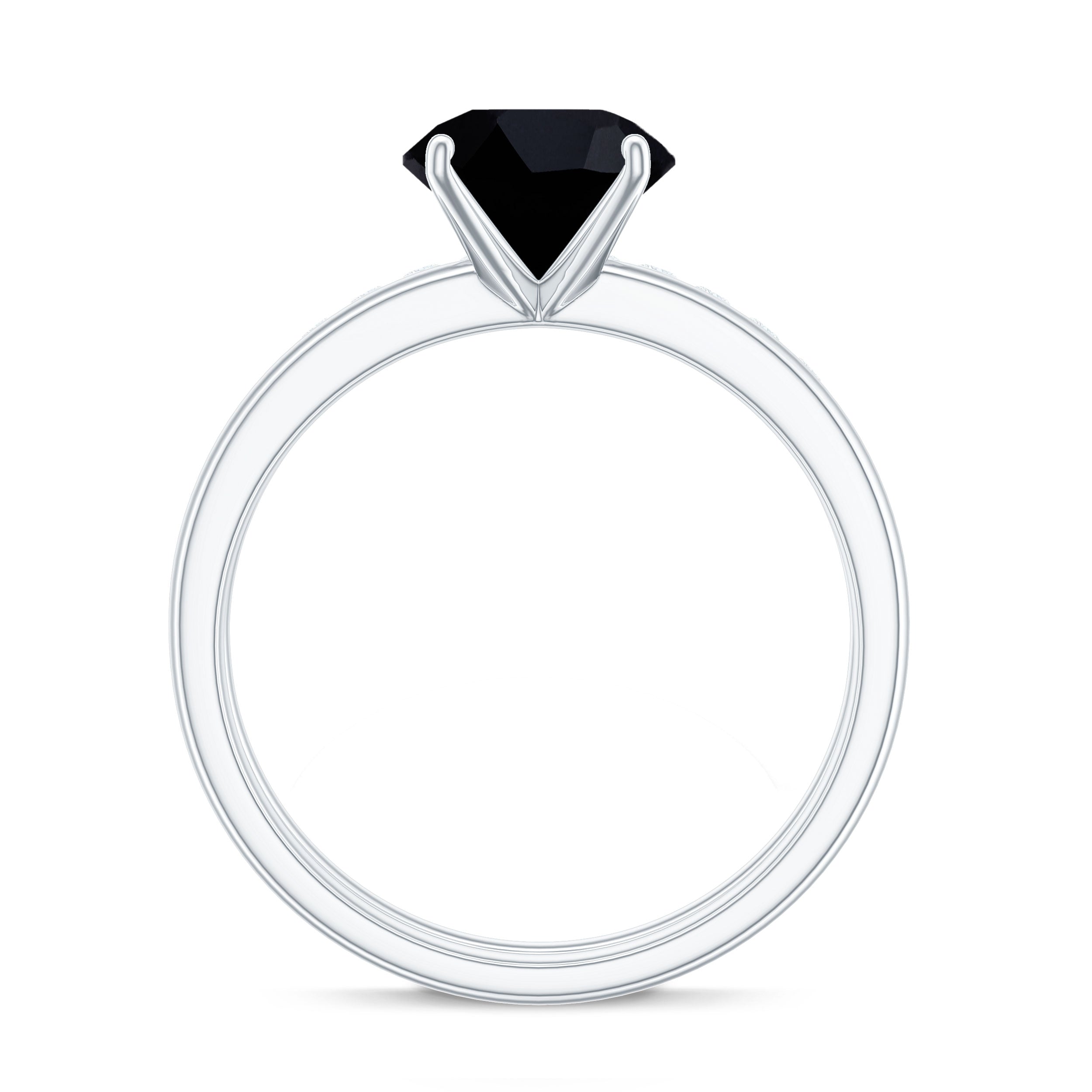 Natural 8mm Black Onyx Solitaire Engagement Rings with Diamond Enhancer