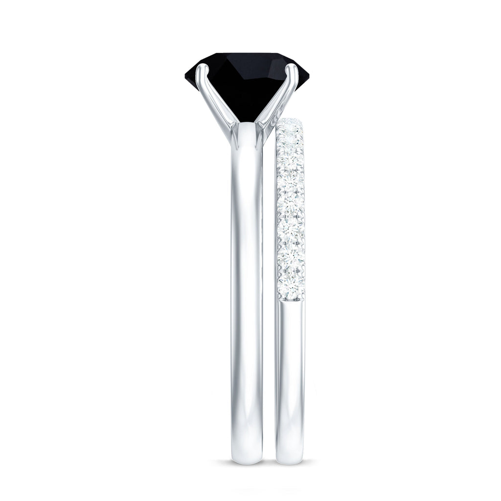 Natural 8mm Black Onyx Solitaire Engagement Rings with Diamond Enhancer