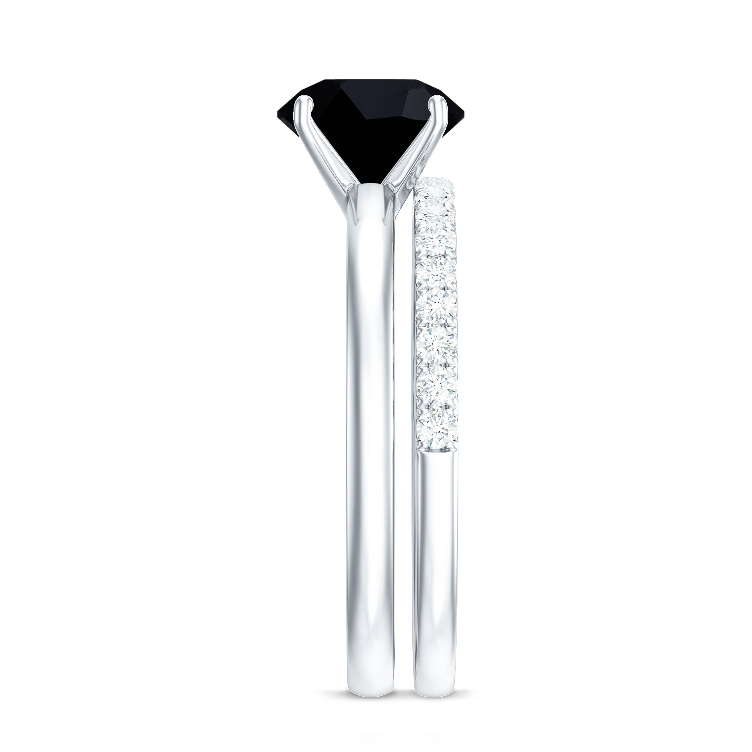 Natural 8mm Black Onyx Solitaire Engagement Rings with Diamond Enhancer