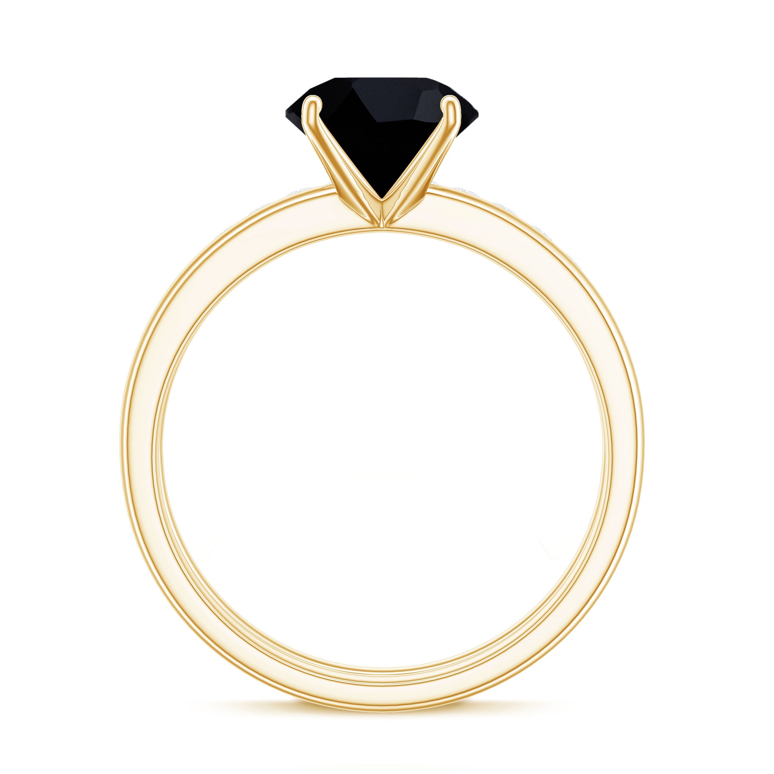 Natural 8mm Black Onyx Solitaire Engagement Rings with Diamond Enhancer