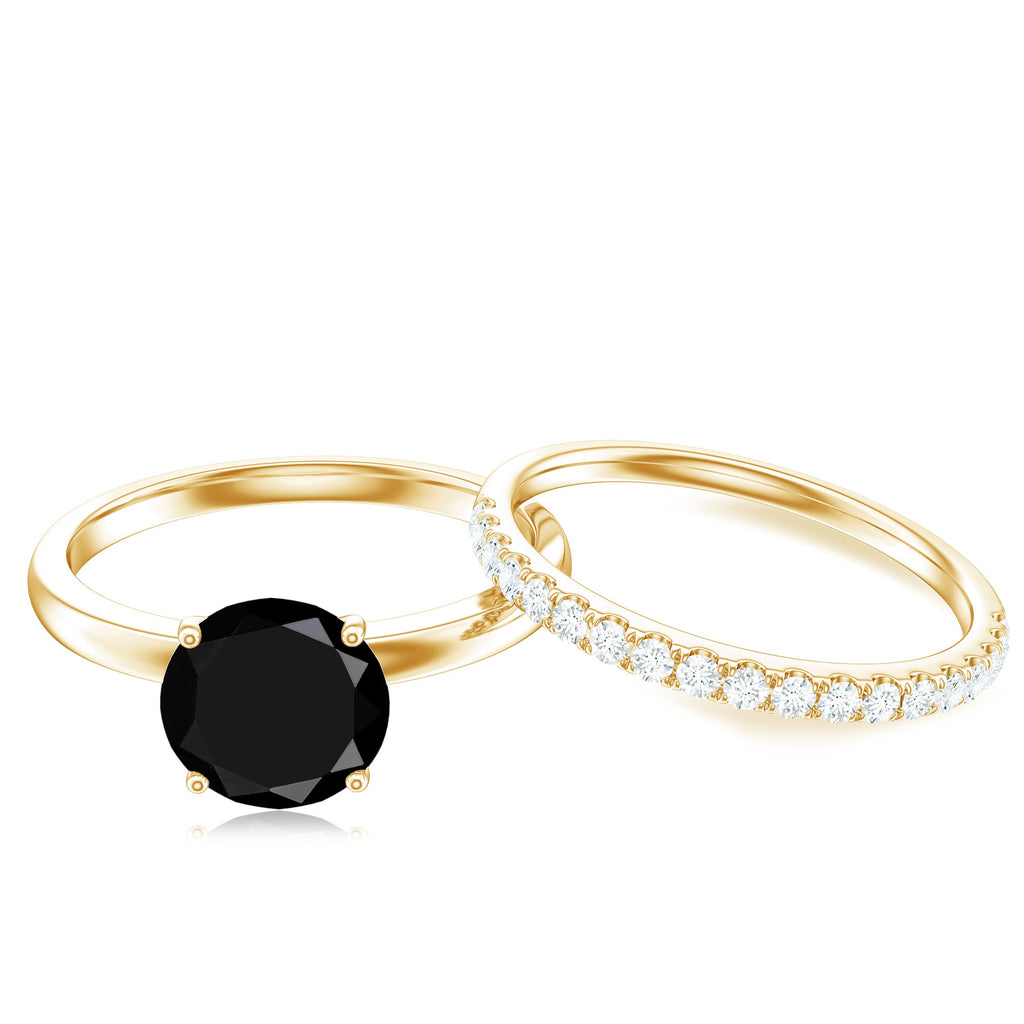 Natural 8mm Black Onyx Solitaire Engagement Rings with Diamond Enhancer