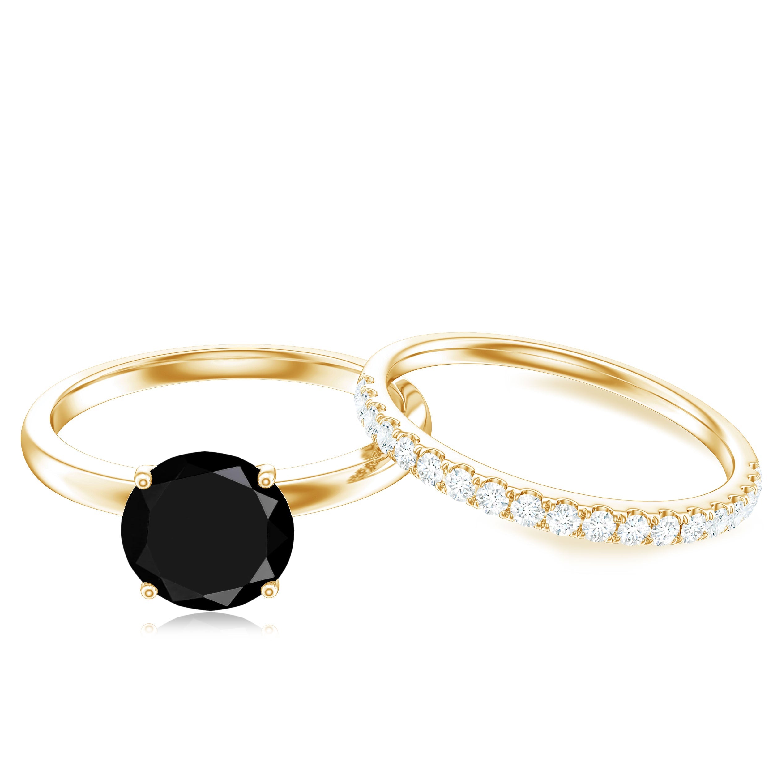 Natural 8mm Black Onyx Solitaire Engagement Rings with Diamond Enhancer