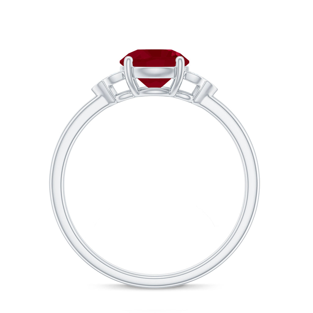 Ruby Engagement Ring with Diamond Trio