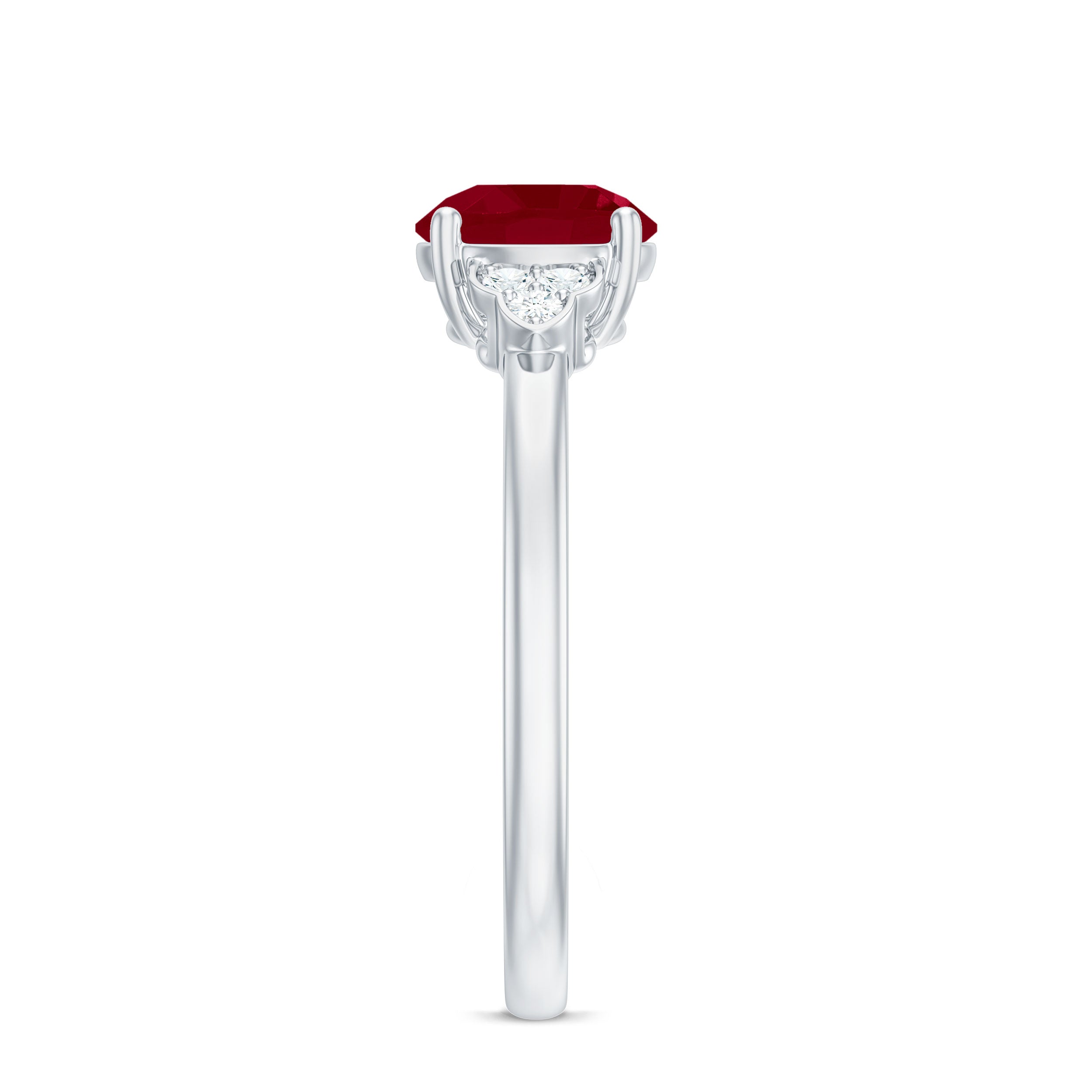 Ruby Engagement Ring with Diamond Trio