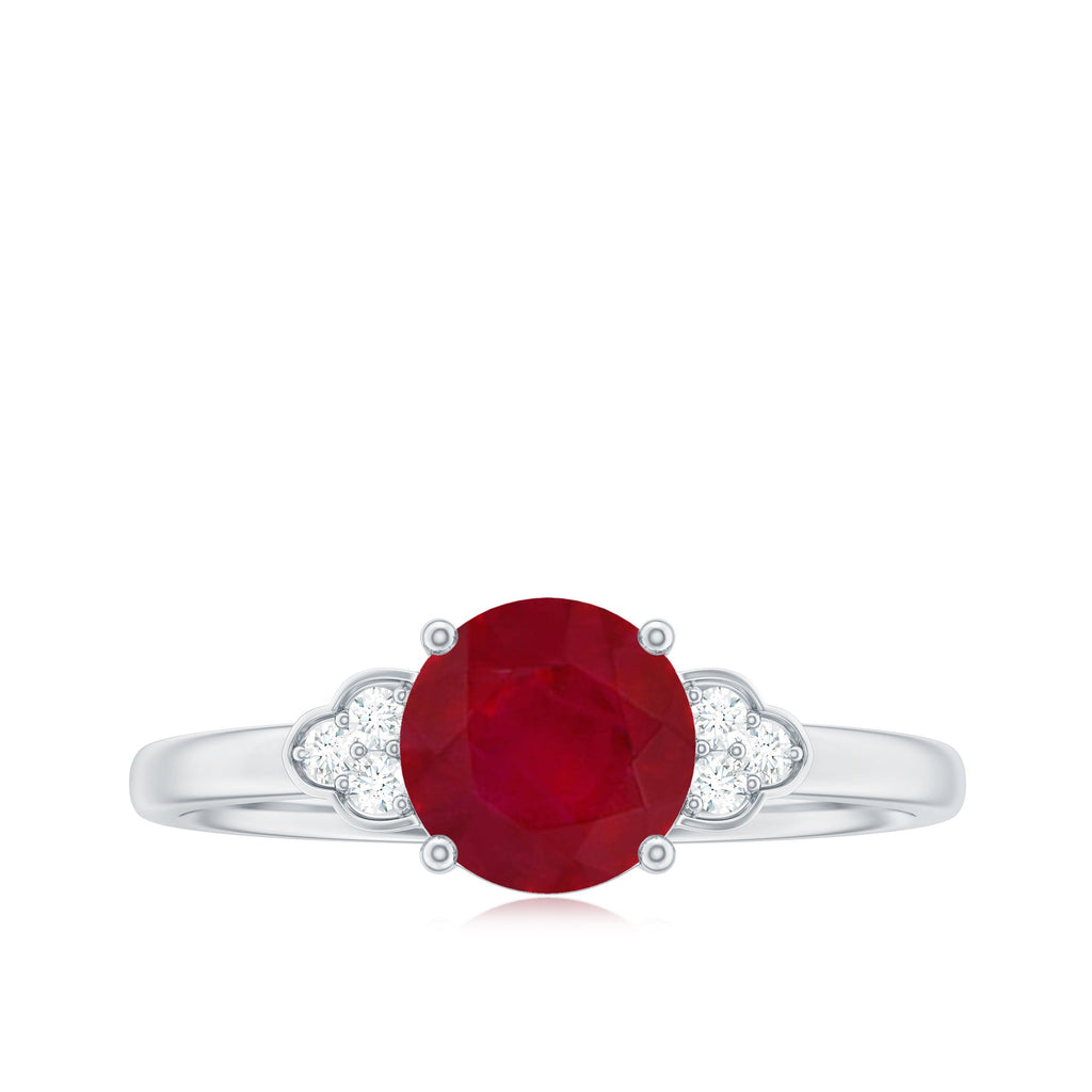 Ruby Engagement Ring with Diamond Trio