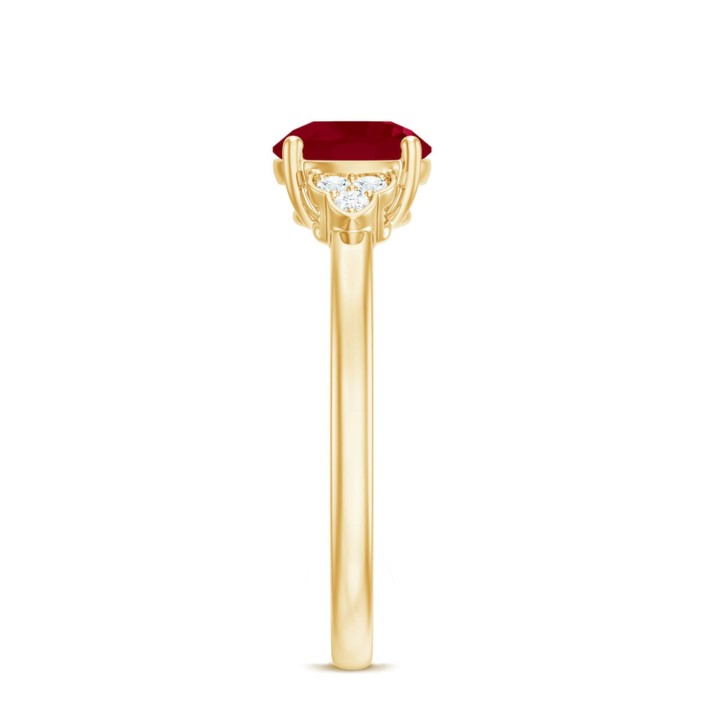 Ruby Engagement Ring with Diamond Trio