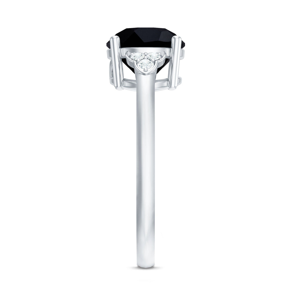 Real Black Onyx Solitaire Engagement Ring with Diamond Trio