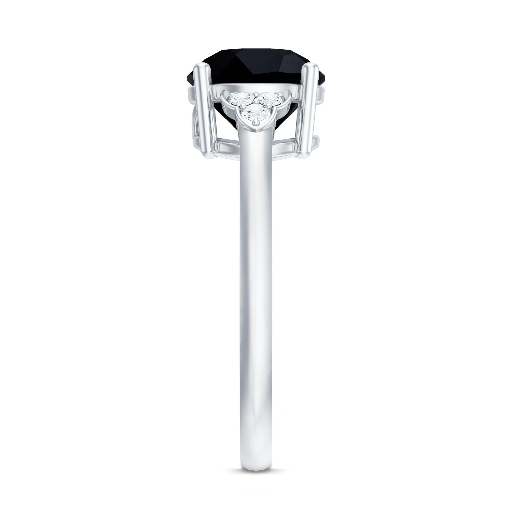 Real Black Onyx Solitaire Engagement Ring with Diamond Trio