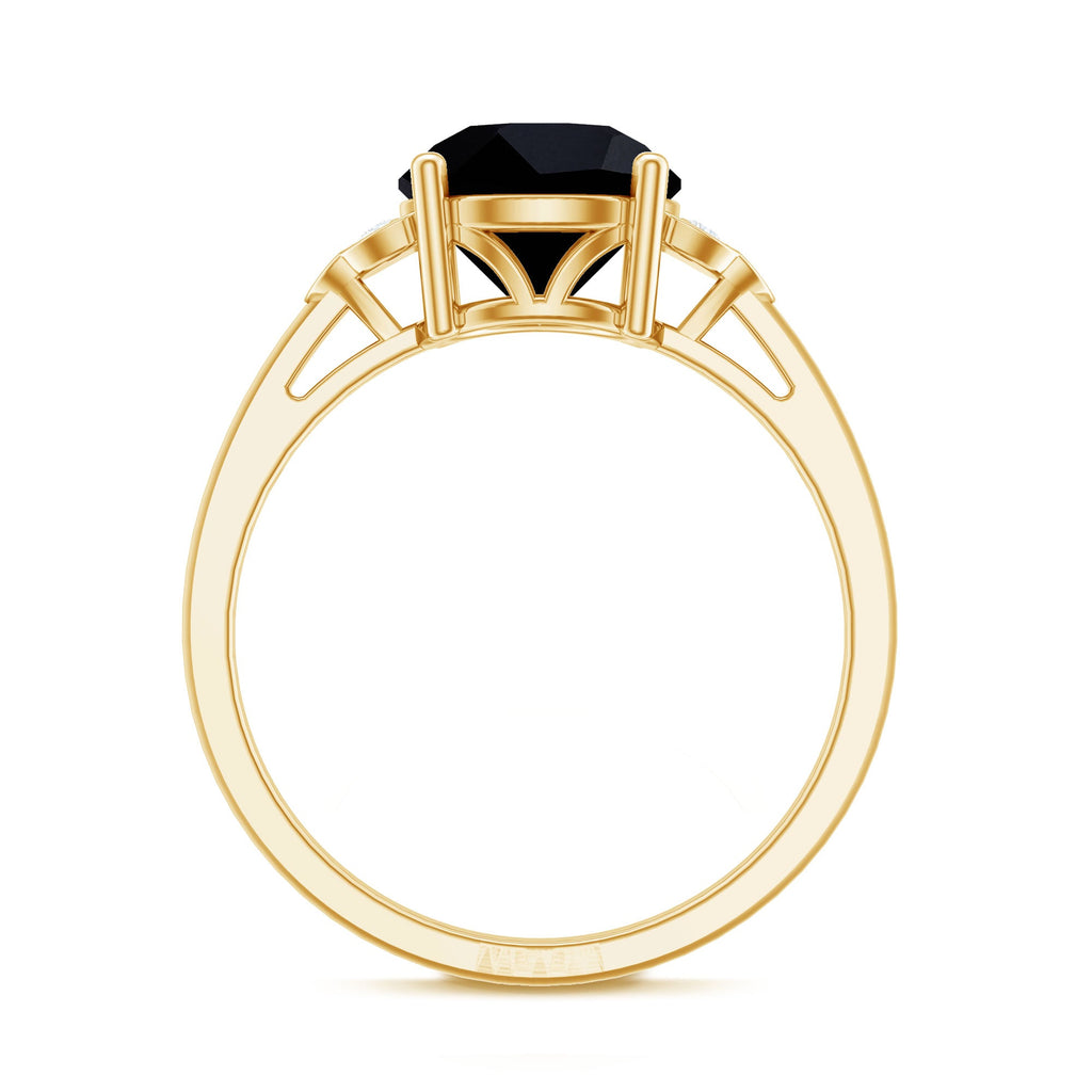 Real Black Onyx Solitaire Engagement Ring with Diamond Trio