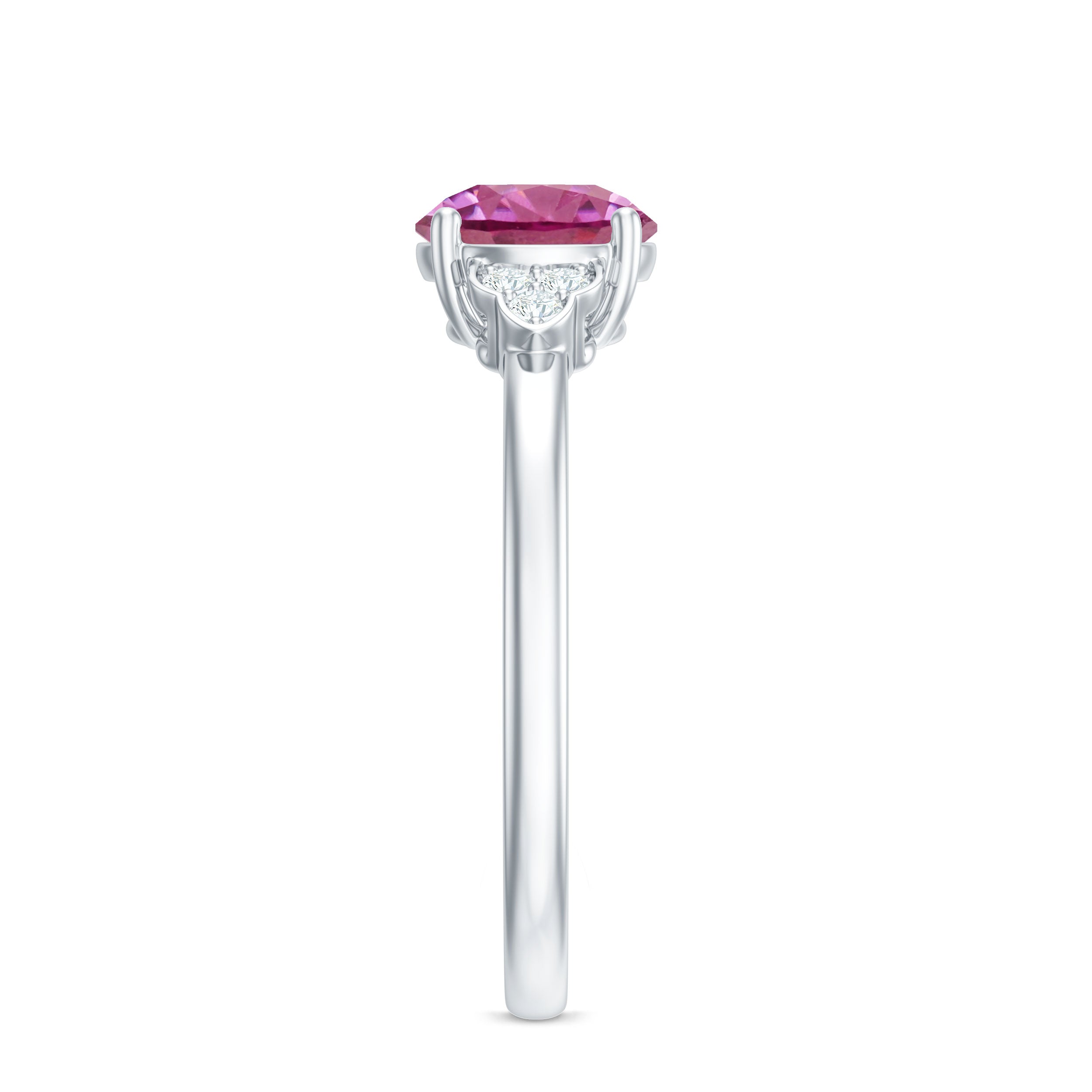 Round Pink Tourmaline Solitaire Engagement Ring with Diamond