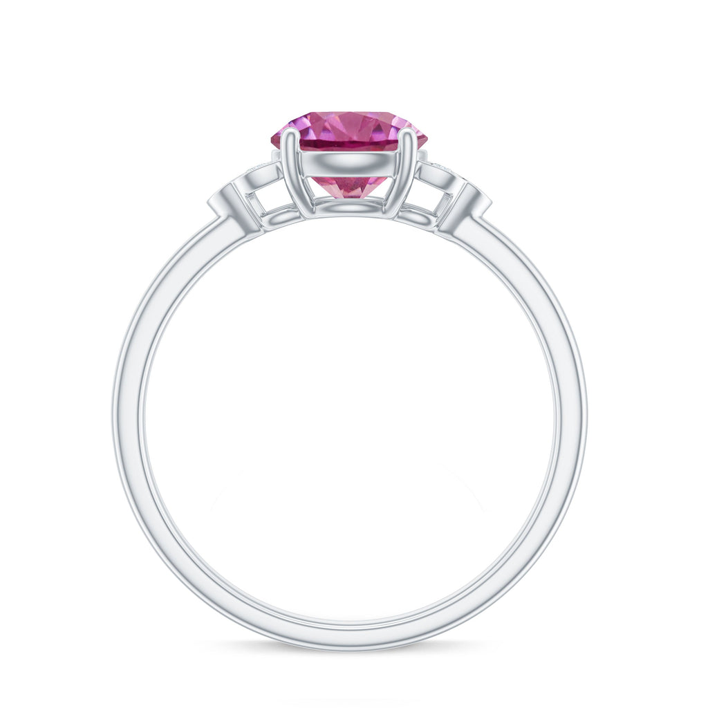 Round Pink Tourmaline Solitaire Engagement Ring with Diamond