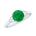 Natural Solitaire Emerald Engagement Ring with Diamond Trio